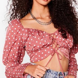 New Nasty Gal Polka Dot Lace-up Crop Top Sz S